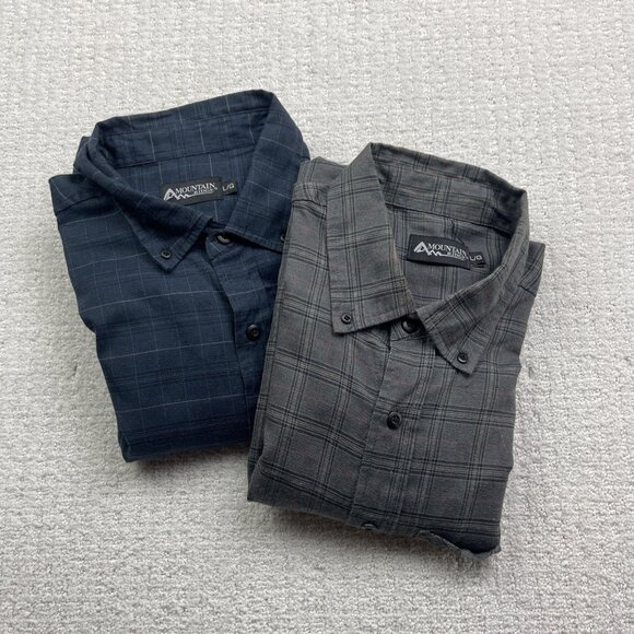 Lot x2 Mountain Ridge Button Up Shirt Mens L Blue & Grey Plaid Long Sleeve - Picture 1 of 10
